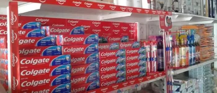 Colgate merchandising display in a retail outlet